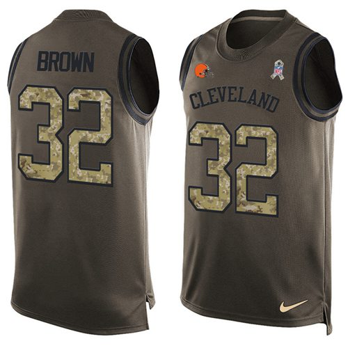 Browns #32 Jim Brown Green Men's Stitched Limited Salute To Service Tank Top Jersey cheap jerseys for sale - CheapJerseys.Shop