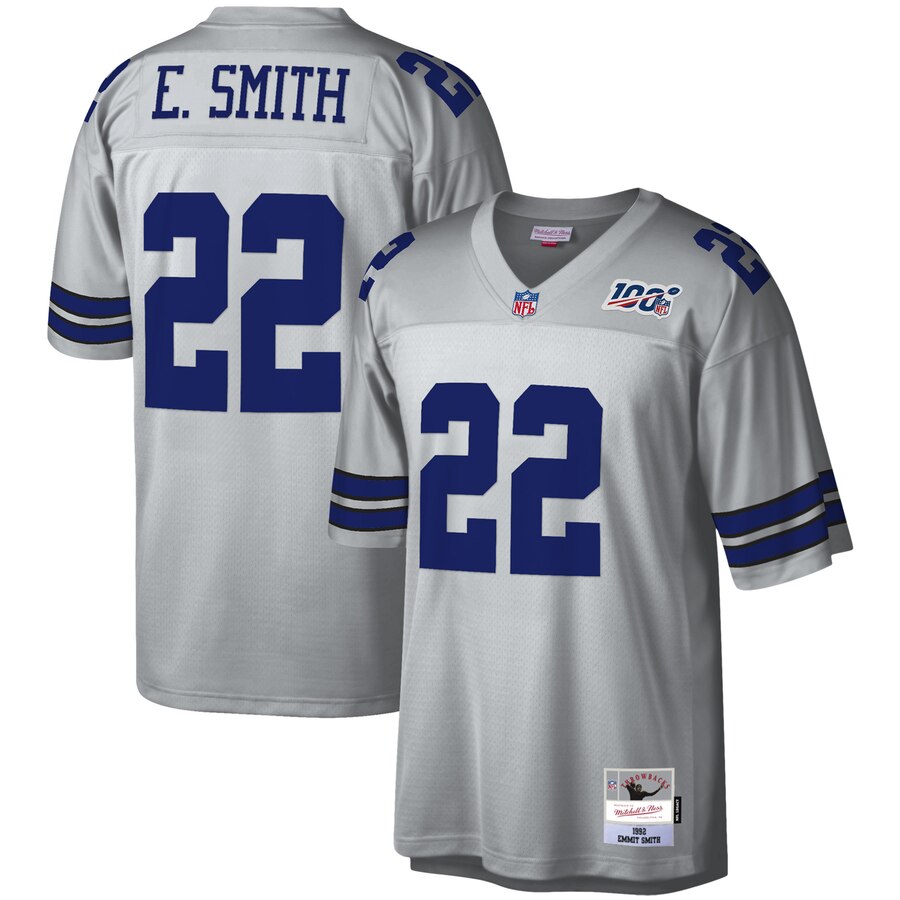 Dallas Cowboys #22 Emmitt Smith Mitchell & Ness 100 Retired Player Platinum Jersey cheap jerseys for sale - CheapJerseys.Shop