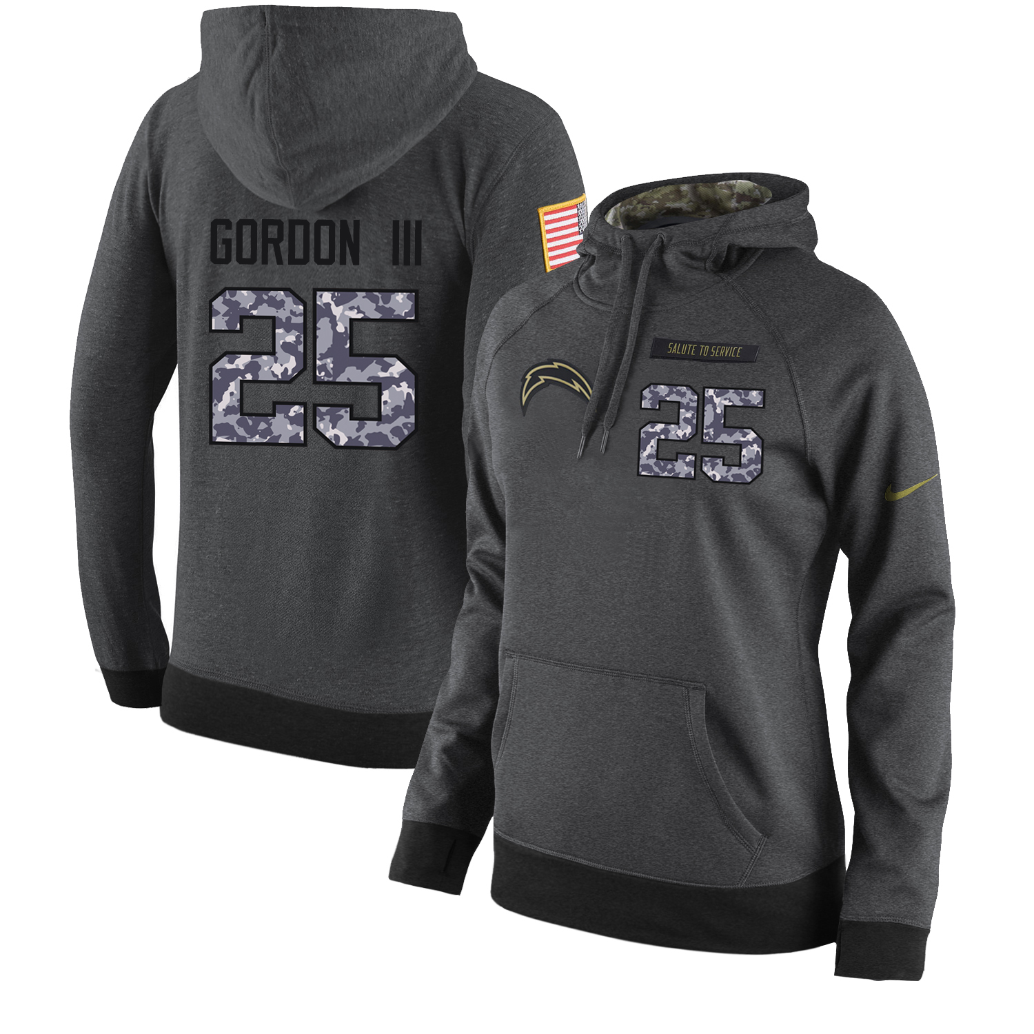 Women's Los Angeles Chargers #25 Melvin Gordon III Stitched Black Anthracite Salute To Service Player Performance Hoodie cheap jerseys for sale - CheapJerseys.Shop