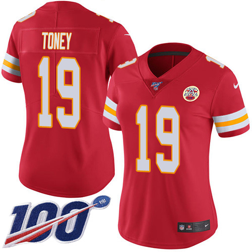 Chiefs #19 Kadarius Toney Red Team Color Women's Stitched 100th Season Vapor Limited Jersey cheap jerseys for sale - CheapJerseys.Shop