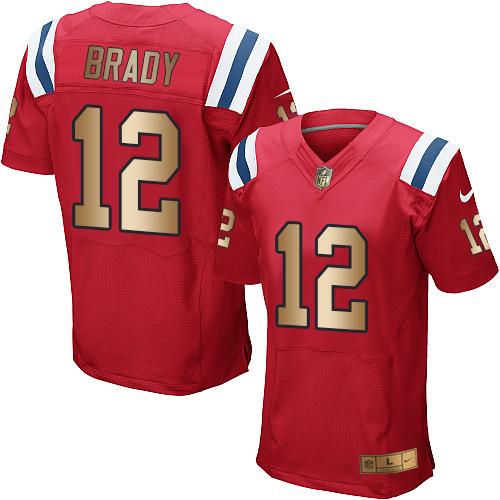 Patriots #12 Tom Brady Red Alternate Men's Stitched Elite Gold Jersey cheap jerseys for sale - CheapJerseys.Shop