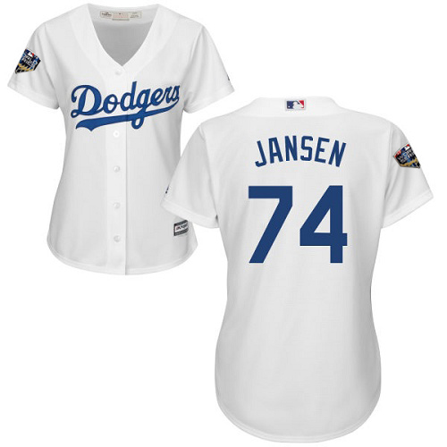 Los Angeles Dodgers #74 Kenley Jansen White Home 2018 World Series Women's Stitched Jersey Womens cheap jerseys for sale - CheapJerseys.Shop