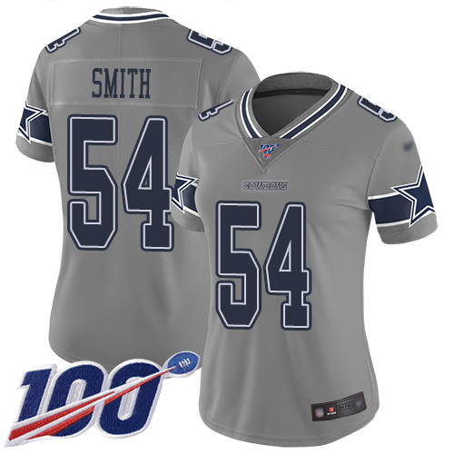 Dallas Cowboys #54 Jaylon Smith Gray Women's Stitched Limited Inverted Legend 100th Season Jersey Womens cheap jerseys for sale - CheapJerseys.Shop