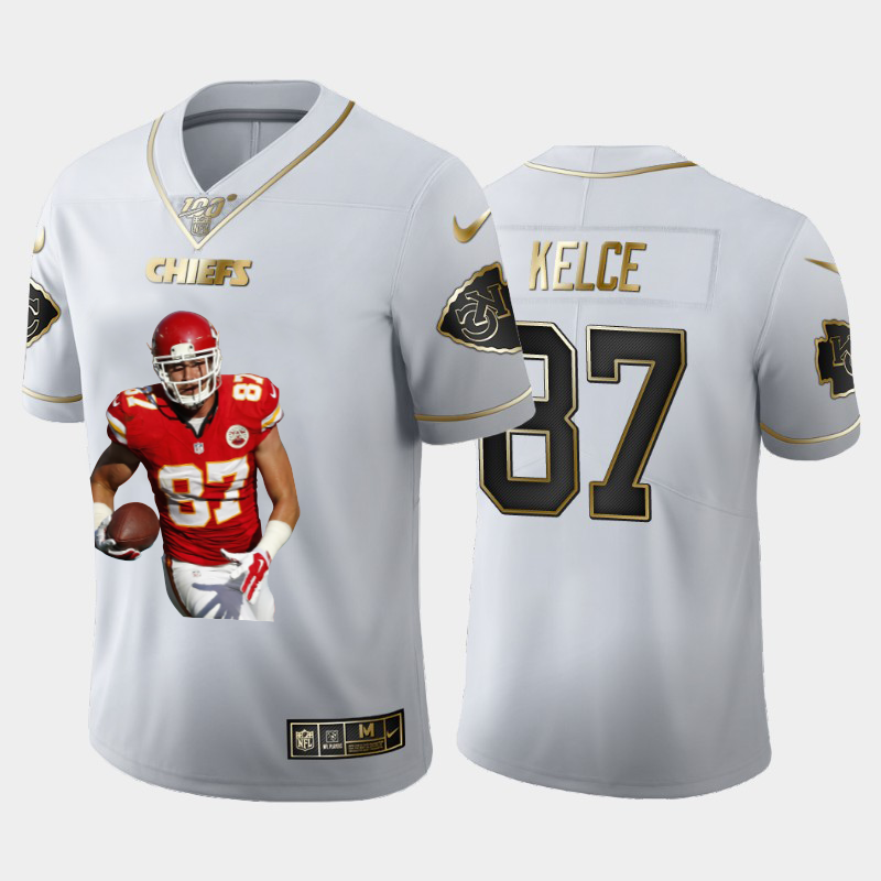 Kansas City Chiefs #87 Travis Kelce Team Hero 6 Vapor Limited 100 Jersey White Golden cheap jerseys for sale - CheapJerseys.Shop