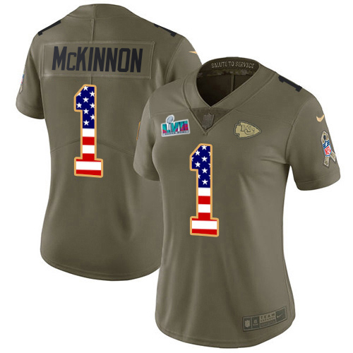 Chiefs #1 Jerick McKinnon Olive/USA Flag Super Bowl LVII Patch Women's Stitched Limited 2017 Salute To Service Jersey cheap jerseys for sale - CheapJerseys.Shop