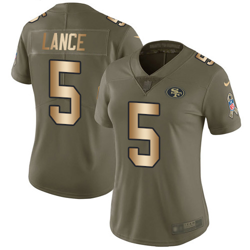 San Francisco 49ers #5 Trey Lance Olive/Gold Women's Stitched Limited 2017 Salute To Service Jersey cheap jerseys for sale - CheapJerseys.Shop