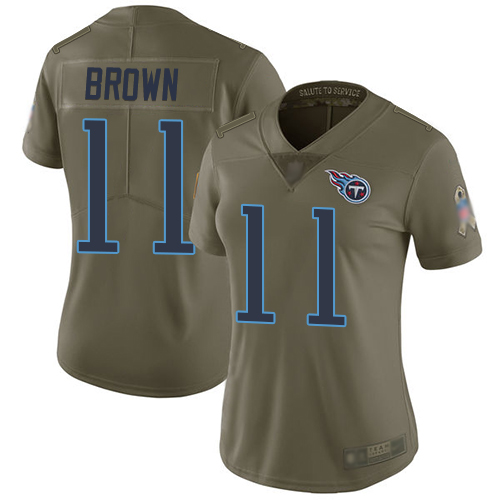 Tennessee Titans #11 A.J. Brown Olive Women's Stitched Limited 2017 Salute to Service Jersey Womens cheap jerseys for sale - CheapJerseys.Shop