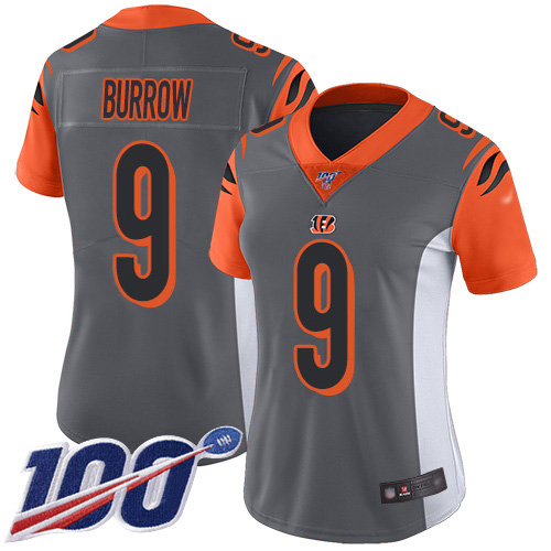 Bengals #9 Joe Burrow Silver Women's Stitched Limited Inverted Legend 100th Season Jersey cheap jerseys for sale - CheapJerseys.Shop