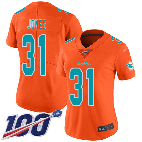 Miami Dolphins #31 Byron Jones Orange Women's Stitched Limited Inverted Legend 100th Season Jersey Womens cheap jerseys for sale - CheapJerseys.Shop