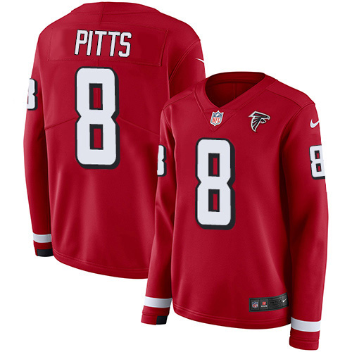 Falcons #8 Kyle Pitts Red Team Color Women's Stitched Limited Therma Long Sleeve Jersey cheap jerseys for sale - CheapJerseys.Shop