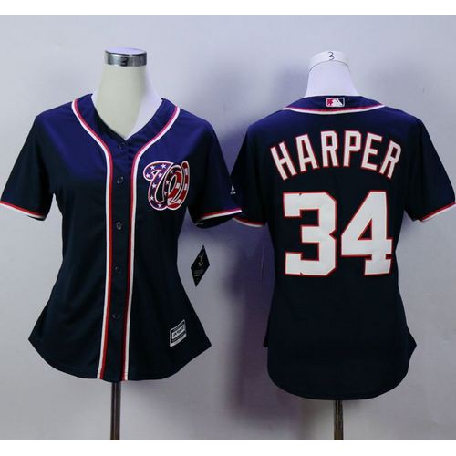 Washington Nationals #34 Bryce Harper Navy Blue Alternate 2 Women's Stitched Jersey Womens cheap jerseys for sale - CheapJerseys.Shop