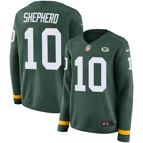 Green Bay Packers #10 Darrius Shepherd Green Team Color Women's Stitched Limited Therma Long Sleeve Jersey Womens cheap jerseys for sale - CheapJerseys.Shop