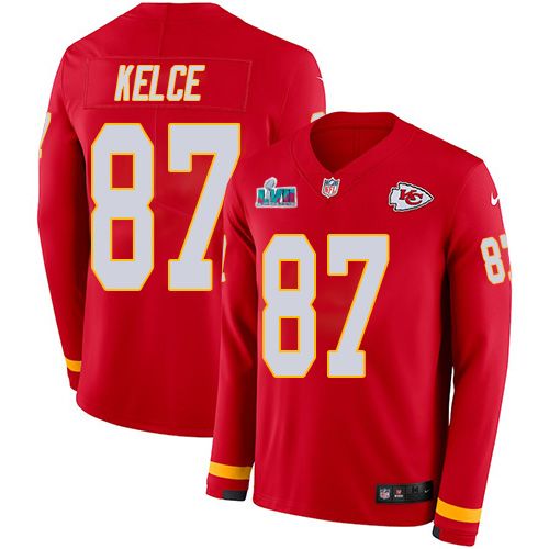 Chiefs #87 Travis Kelce Red Team Color Super Bowl LVII Patch Youth Stitched Limited Therma Long Sleeve Jersey cheap jerseys for sale - CheapJerseys.Shop