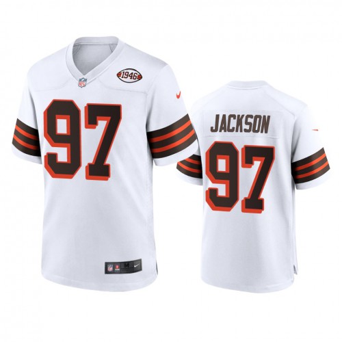 Men's Cleveland Browns #97 Malik Jackson 1946 Collection Alternate Game Limited Jersey - White Men's cheap jerseys for sale - CheapJerseys.Shop