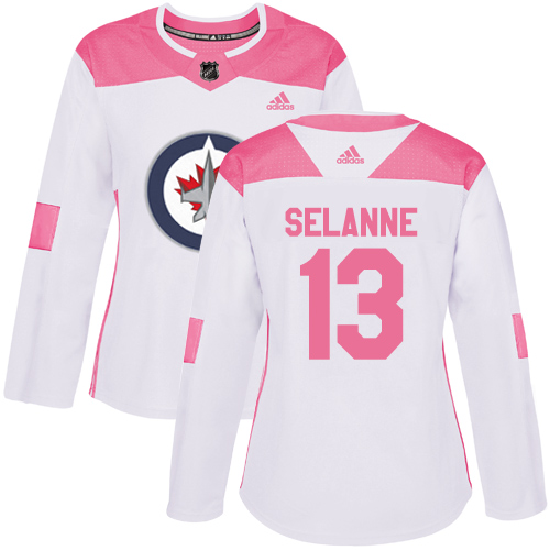 Winnipeg Jets #13 Teemu Selanne White/Pink Authentic Fashion Women's Stitched Jersey Womens cheap jerseys for sale - CheapJerseys.Shop