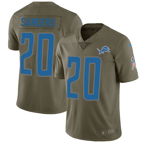 Lions #20 Barry Sanders Olive Men's Stitched Limited 2017 Salute To Service Jersey cheap jerseys for sale - CheapJerseys.Shop