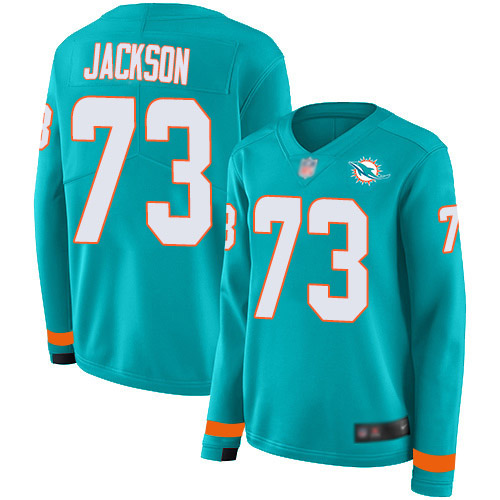 Miami Dolphins #73 Austin Jackson Aqua Green Team Color Women's Stitched Limited Therma Long Sleeve Jersey Womens cheap jerseys for sale - CheapJerseys.Shop