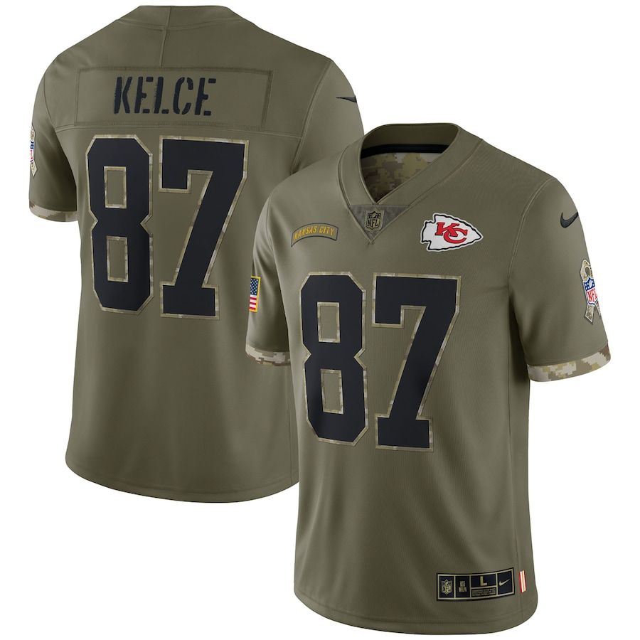 Kansas City Chiefs #87 Travis Kelce Men's 2022 Salute To Service Limited Jersey - Olive cheap jerseys for sale - CheapJerseys.Shop