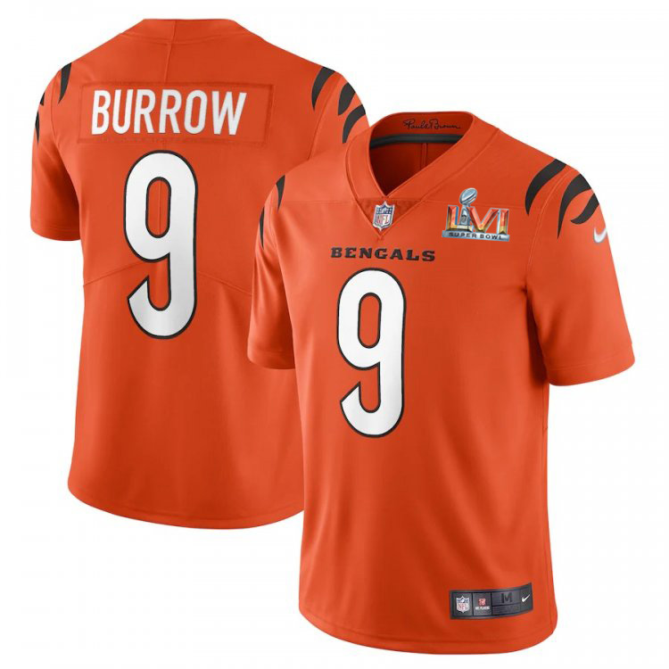 Cincinnati Bengals #9 Joe Burrow Orange Super Bowl LVI Patch Men's Alternate Vapor Limited Jersey cheap jerseys for sale - CheapJerseys.Shop