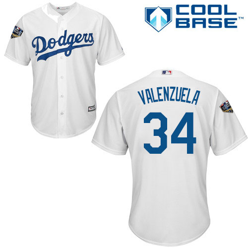 Los Angeles Dodgers #34 Fernando Valenzuela White Cool Base 2018 World Series Stitched Youth Jersey Youth cheap jerseys for sale - CheapJerseys.Shop