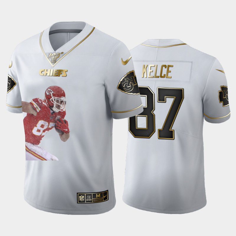 Kansas City Chiefs #87 Travis Kelce Team Hero 5 Vapor Limited 100 Jersey White Golden cheap jerseys for sale - CheapJerseys.Shop