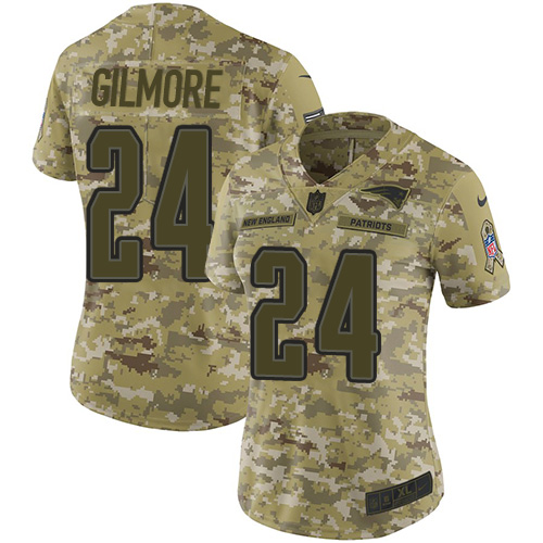 New England Patriots #24 Stephon Gilmore Camo Women's Stitched Limited 2018 Salute to Service Jersey Womens cheap jerseys for sale - CheapJerseys.Shop