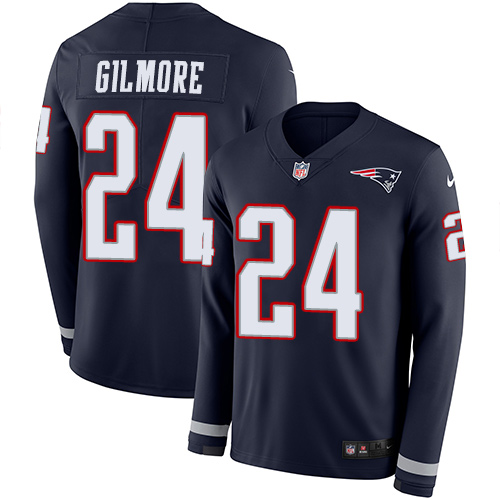 New England Patriots #24 Stephon Gilmore Navy Blue Team Color Men's Stitched Limited Therma Long Sleeve Jersey Men's cheap jerseys for sale - CheapJerseys.Shop