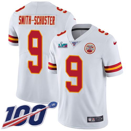 Chiefs #9 JuJu Smith-Schuster White Super Bowl LVII Patch Youth Stitched 100th Season Vapor Limited Jersey cheap jerseys for sale - CheapJerseys.Shop