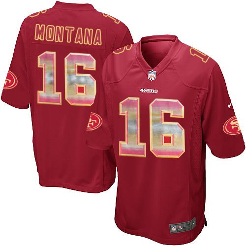 49ers #16 Joe Montana Red Team Color Men's Stitched Limited Strobe Jersey cheap jerseys for sale - CheapJerseys.Shop