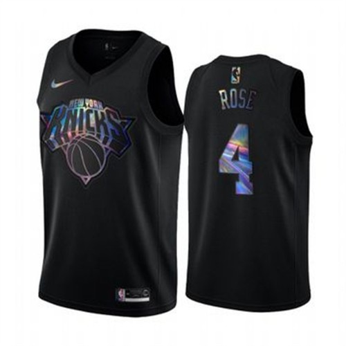 New York Knicks #4 Derrick Rose Mens Iridescent Holographic Collection Jersey - Black Mens cheap jerseys for sale - CheapJerseys.Shop