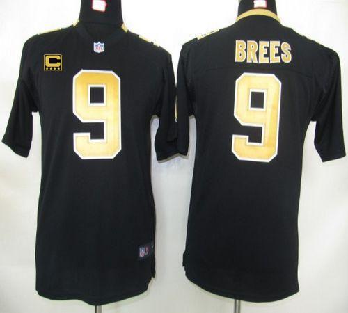 Saints #9 Drew Brees Black Team Color With C Patch Youth Stitched Elite Jersey cheap jerseys for sale - CheapJerseys.Shop