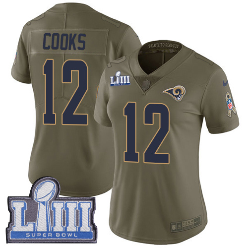 Los Angeles Rams #12 Brandin Cooks Olive Super Bowl LIII Bound Women's Stitched Limited 2017 Salute to Service Jersey Womens cheap jerseys for sale - CheapJerseys.Shop