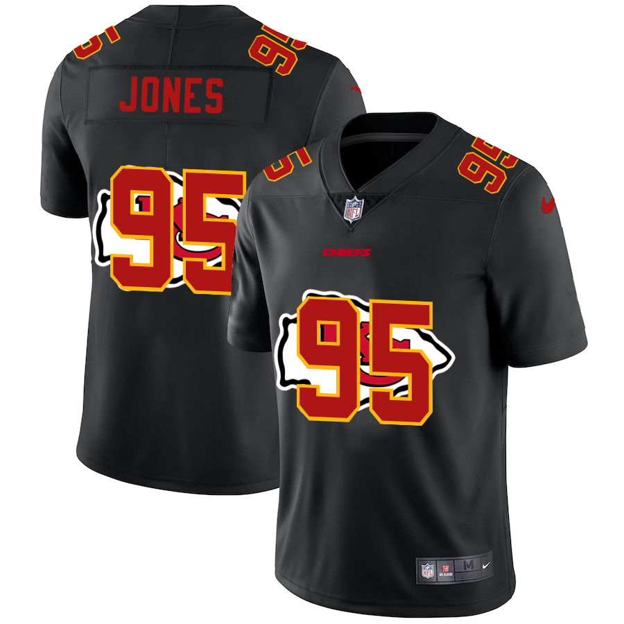 Kansas City Chiefs #95 Chris Jones Men's Team Logo Dual Overlap Limited Jersey Black cheap jerseys for sale - CheapJerseys.Shop