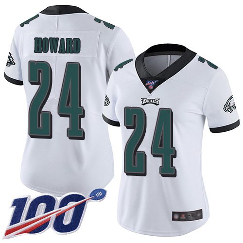 Philadelphia Eagles #24 Jordan Howard White Women's Stitched 100th Season Vapor Limited Jersey Womens cheap jerseys for sale - CheapJerseys.Shop