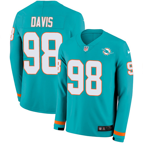 Miami Dolphins #98 Raekwon Davis Aqua Green Team Color Men's Stitched Limited Therma Long Sleeve Jersey Men's cheap jerseys for sale - CheapJerseys.Shop
