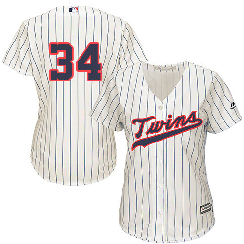 Minnesota Twins #34 Kirby Puckett Cream Strip Alternate Women's Stitched Jersey Womens cheap jerseys for sale - CheapJerseys.Shop