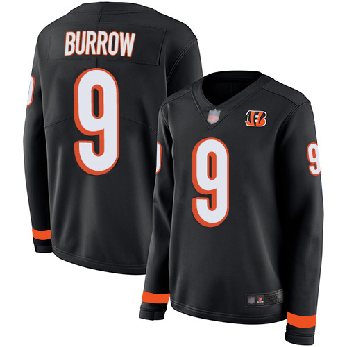 Bengals #9 Joe Burrow Black Team Color Women's Stitched Limited Therma Long Sleeve Jersey cheap jerseys for sale - CheapJerseys.Shop