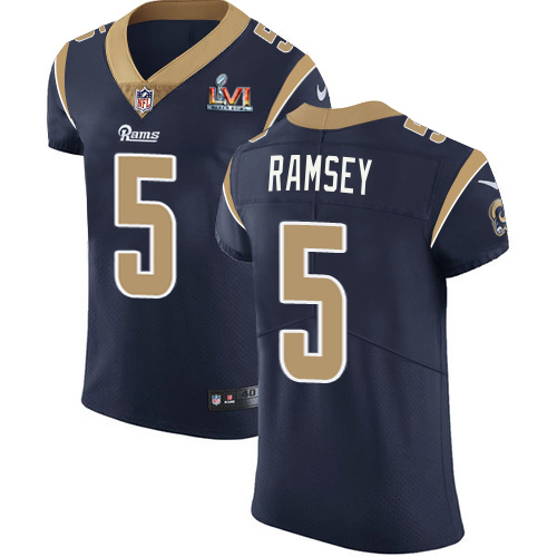 Rams #5 Jalen Ramsey Navy Blue Team Color Super Bowl LVI Patch Men's Stitched Vapor Untouchable Elite Jersey cheap jerseys for sale - CheapJerseys.Shop