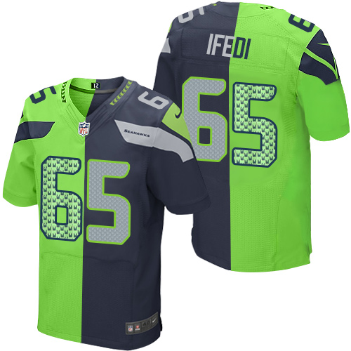 Seattle Seahawks #65 Germain Ifedi Steel Blue/Green Men's Stitched Elite Split Jersey Men's cheap jerseys for sale - CheapJerseys.Shop