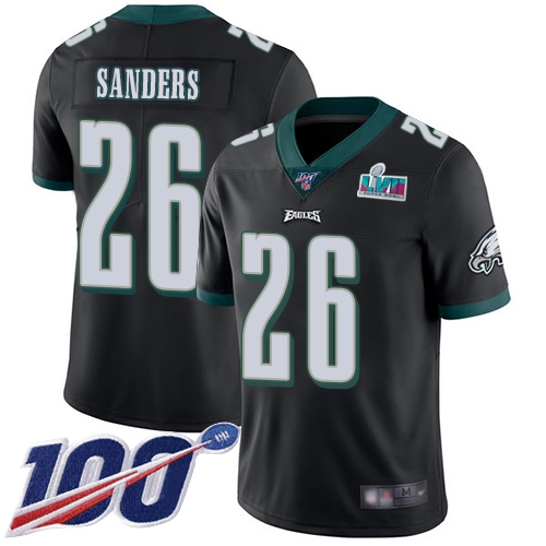 Eagles #26 Miles Sanders Black Super Bowl LVII Patch Alternate Men's Stitched 100th Season Vapor Limited Jersey cheap jerseys for sale - CheapJerseys.Shop