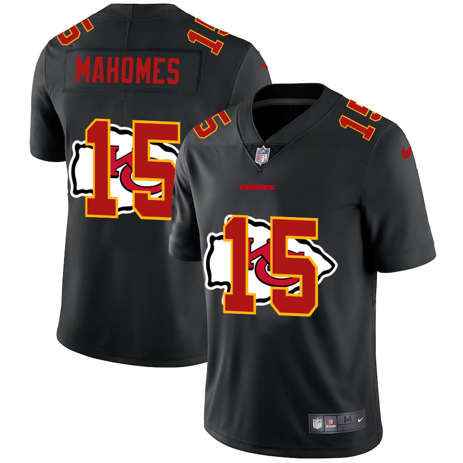 Kansas City Chiefs #15 Patrick Mahomes Men's Team Logo Dual Overlap Limited Jersey Black cheap jerseys for sale - CheapJerseys.Shop