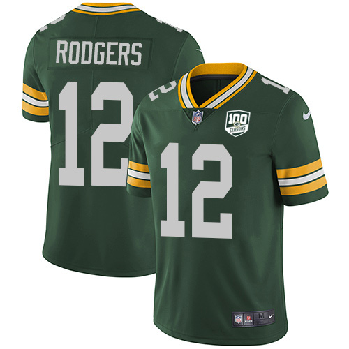 Packers #12 Aaron Rodgers Green Team Color Youth 100th Season Stitched Vapor Untouchable Limited Jersey cheap jerseys for sale - CheapJerseys.Shop