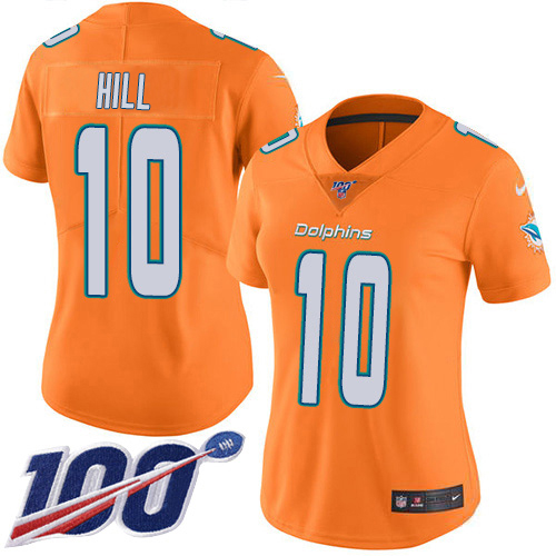 Dolphins #10 Tyreek Hill Orangen Women's Stitched Limited Rush 100th Season Jersey cheap jerseys for sale - CheapJerseys.Shop