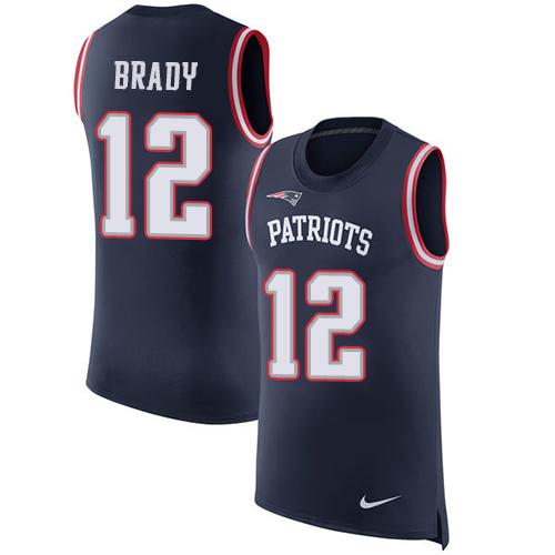 Patriots #12 Tom Brady Navy Blue Team Color Men's Stitched Limited Rush Tank Top Jersey cheap jerseys for sale - CheapJerseys.Shop