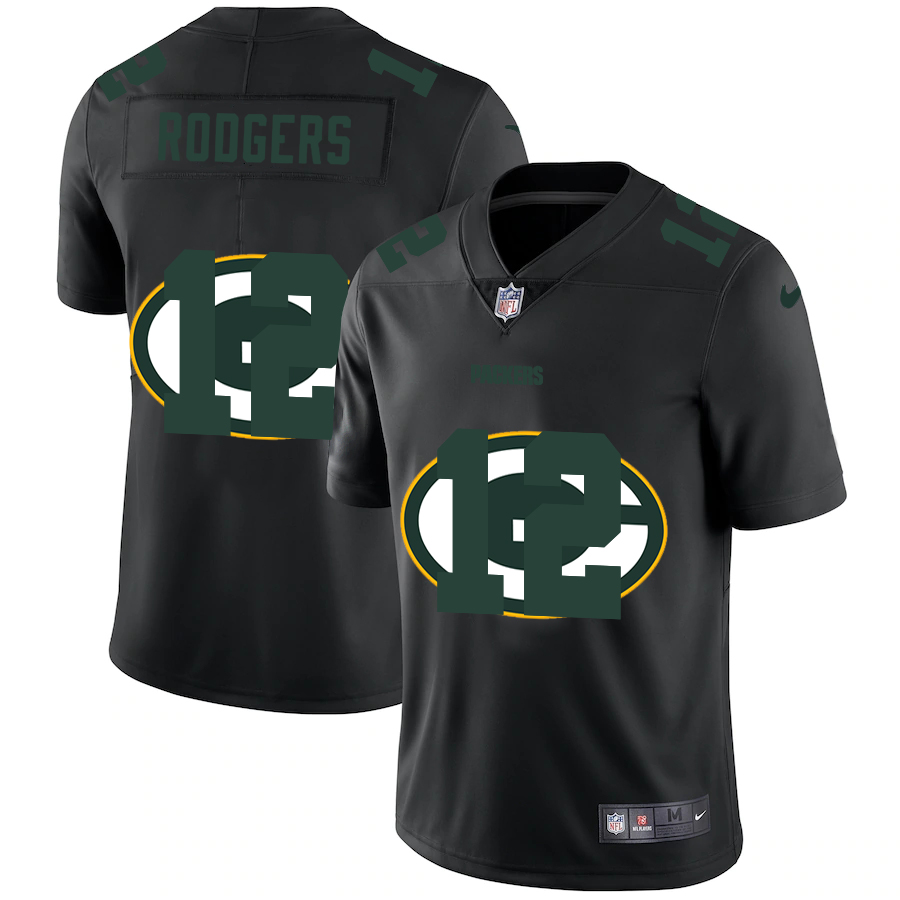 Green Bay Packers #12 Aaron Rodgers Men's Team Logo Dual Overlap Limited Jersey Black cheap jerseys for sale - CheapJerseys.Shop