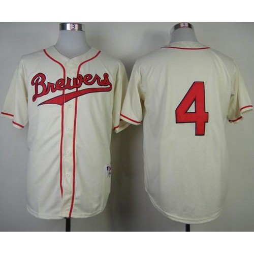 Milwaukee Brewers #4 Paul Molitor Cream 1948 Turn Back The Clock Stitched Jersey Men's cheap jerseys for sale - CheapJerseys.Shop