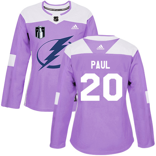 Tampa Bay Lightning #20 Nicholas Paul Purple Women's Authentic 2022 Stanley Cup Final Patch Fights Cancer Stitched Jersey Womens cheap jerseys for sale - CheapJerseys.Shop