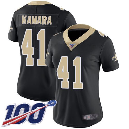 Saints #41 Alvin Kamara Black Team Color Women's Stitched 100th Season Vapor Limited Jersey cheap jerseys for sale - CheapJerseys.Shop