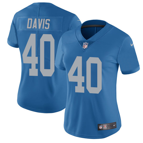 Detroit Lions #40 Jarrad Davis Blue Throwback Women's Stitched Vapor Untouchable Limited Jersey Womens cheap jerseys for sale - CheapJerseys.Shop