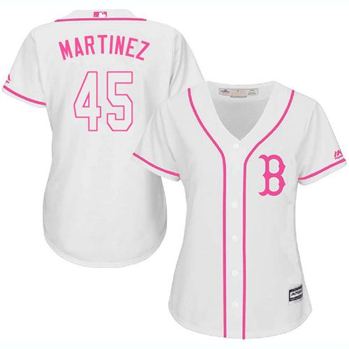 Boston Red Sox #45 Pedro Martinez White/Pink Fashion Women's Stitched Jersey Womens cheap jerseys for sale - CheapJerseys.Shop